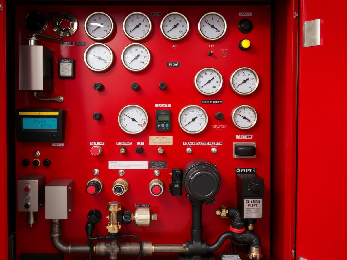 Panel kontrol pompa kebakaran dengan gauge tekanan