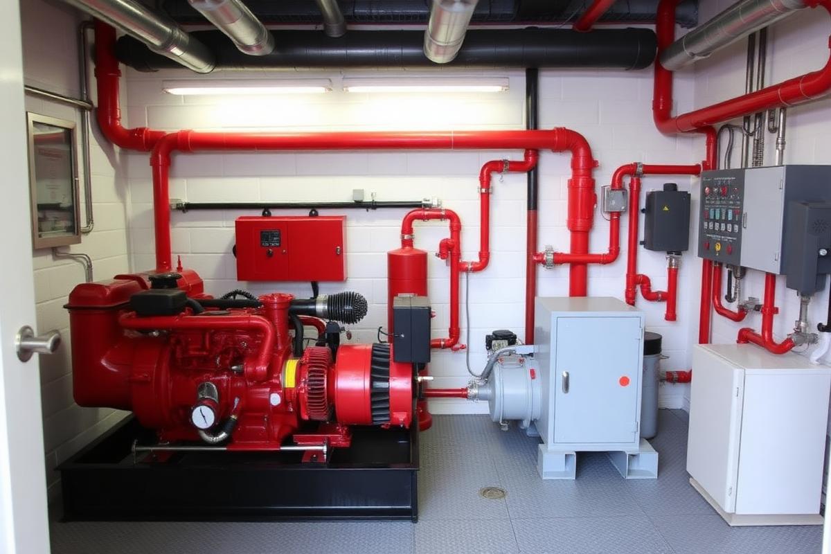 Ruang pompa Fire Hydrant System — electric pump, diesel pump, jockey pump